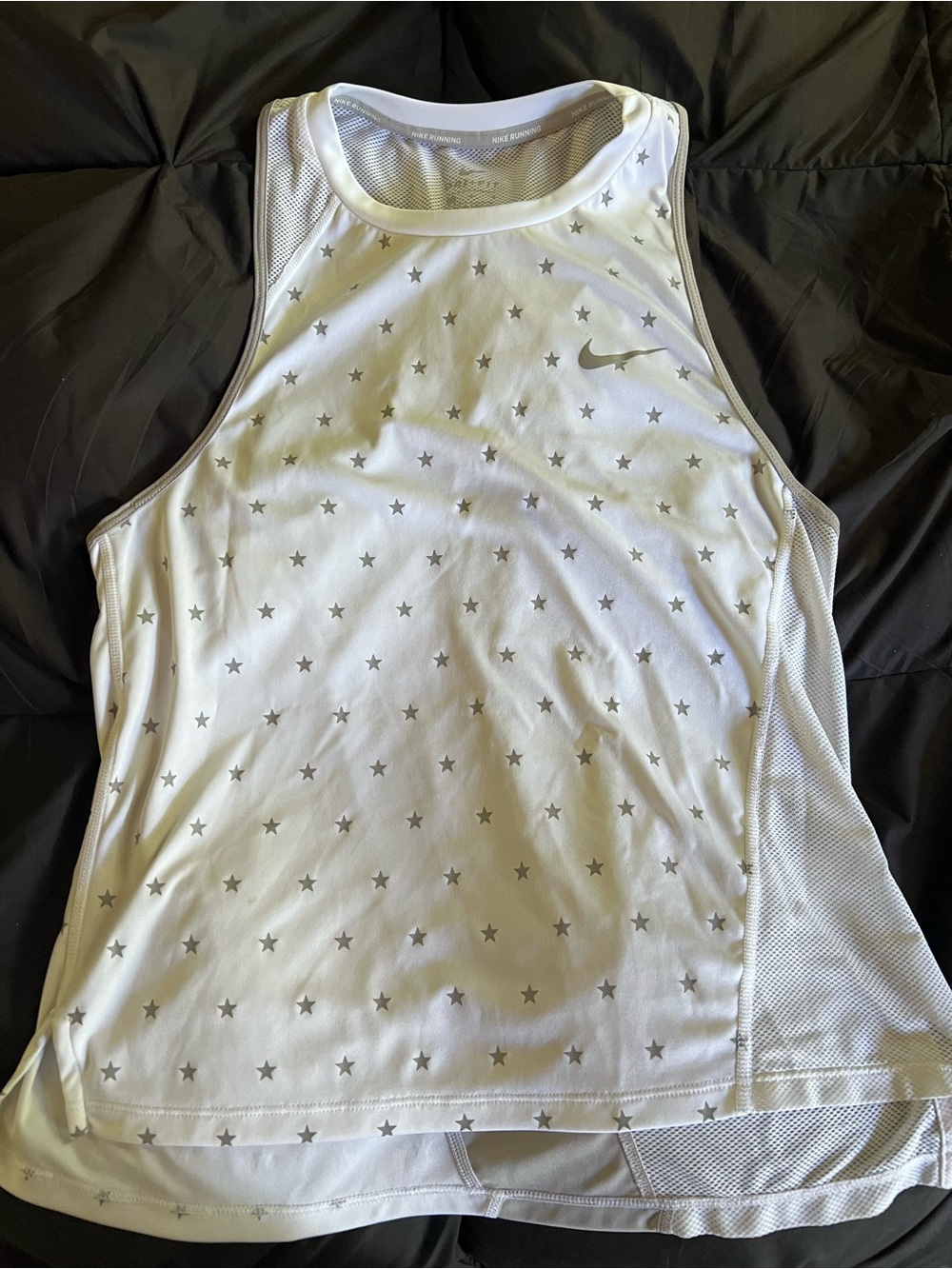 Nike White and Gray Dri-FIT Mesh Running Tank